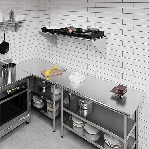 Premium Stainless Steel Tubular Wall Shelf – 48" L x 18" D | NSF Certified | Appliance & Equipment Shelf for Restaurant, Kitchen, Utility Room, Garage