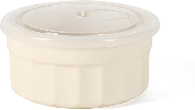 Martha Stewart Broadbrook 6 Piece Stoneware Meal Prep Container Set with Lids, Round Food Storage & Bakeware, Cream, Oven, Microwave & Dishwasher Safe