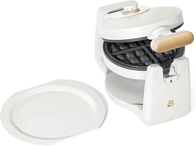 Beautiful Rotating Belgian Waffle Maker, White Icing by Drew Barrymore Makes 1-Inch Thick Waffles, Stainless Steel (White Icing)