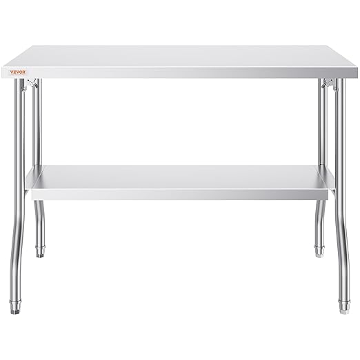 VEVOR Stainless Steel Foldable Work Table, 48 * 24 Inch Heavy Duty Food Outdoor Double Layer Stainless Steel Worktable for Commercial Kitchen Restaurant