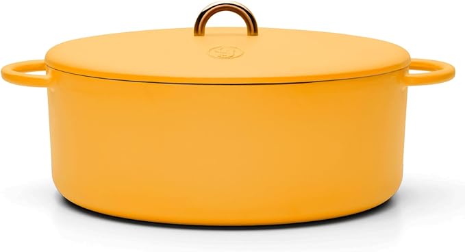 Great Jones Dutchess Cast Iron Dutch Oven Pot With Lid (Mustard) - Large 6.75 Quart Size, Dual Handles - All Stovetop Safe - 500° Dutch Oven For Bread Baking | Dishwasher Friendly
