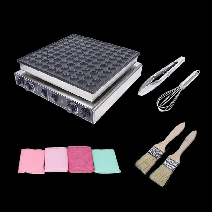 Mini Pancake Baker, 3400W Electric Pancake Making Machine with Two Independent Baking Zones and Heat Indicator, Home & Commercial Adjustable Temperature & Time Mini Pancake Maker 100 Pcs Capacity