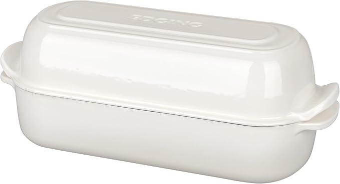 Enameled Cast Iron Loaf Pan with Lid, Bread pan, Dutch Oven Bread pan for Homemade Sourdough Bread Baking, 12.5x5.5 inch, 5qt, White