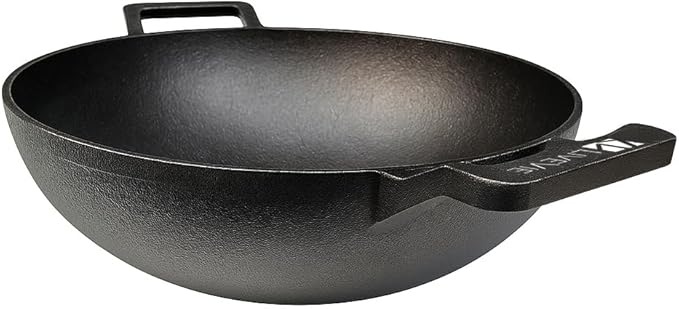 Cast Iron Deep Kadai Wok with Dual Handles, Heavy-Duty Cooking Pot for Deep Frying, Stir-Frying, Curries – Gas, Grill & Open Flame Compatible, 9 Inch