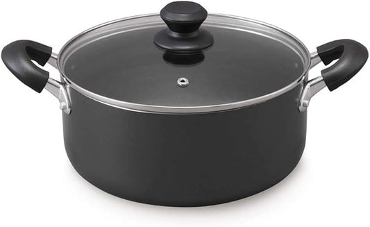 Iris Ohyama DIS-P24 Two-Handled Pot, 9.4 inches (24 cm), Pot with Lid, Gas Cook/Induction Compatible, Glass Lid, Diamond Coat, Long Lasting, Non-Stick, Easy Care, Black