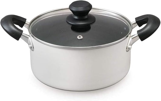 Iris Ohyama DIS-P20 Two-Handled Pot, 7.9 inches (20 cm), Pot with Lid, Gas Cook/Induction Compatible, Glass Lid, Diamond Coat, Long Lasting, Non-Stick, Easy Care, White