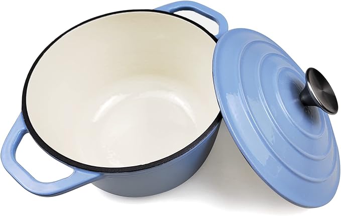 HAWOK 5 qt Enameled Cast Iron Dutch Oven, Dia. 9.96 inch with Lid, Blue
