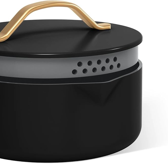 Pans 12pc Ceramic Non-Stick Cookware Set by Drew Barrymore, Pots & Pans with Lids, Dishwasher‑Safe,Soft‑Touch Handles, Even‑Heat Base. (Black Seaseme)