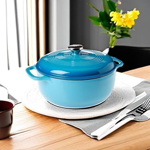 Lodge Essential Enamel Cast Iron Dutch Oven - Perfect for Bread Baking, Braising, Marinating & Slow Cooking - Features Moisture-Sealing Lid & Dual Handles - Kitchen Essentials - 6 Quarts - Cornflower Blue