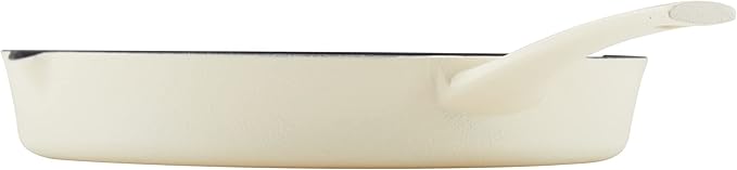 Rachael Ray NITRO Cast Iron Frying Pan/Skillet with Helper Handle and Pour Spouts, 12 Inch, Almond