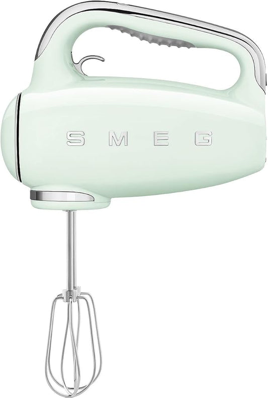 SMEG HMF01 9-Speed Retro Hand Mixer – 220W Motor, Smooth Start, Turbo Function, LED Timer Display, Stainless Steel Whisks, Beaters & Dough Hooks, Premium Die-Cast Aluminum Body