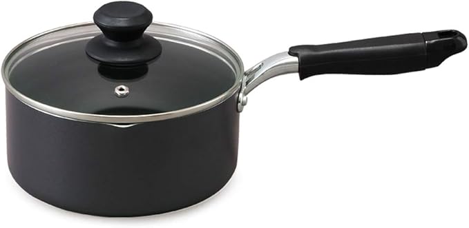 Iris Ohyama DIS-P18 Single-Handed Pot, 7.1 inches (18 cm), Pot with Lid, Gas Cook/Induction Compatible, Glass Lid, Diamond Coat, Long Lasting, Non-Stick, Easy Care, Black