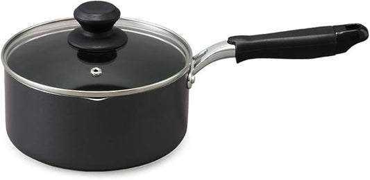 Iris Ohyama DIS-P18 Single-Handed Pot, 7.1 inches (18 cm), Pot with Lid, Gas Cook/Induction Compatible, Glass Lid, Diamond Coat, Long Lasting, Non-Stick, Easy Care, Black