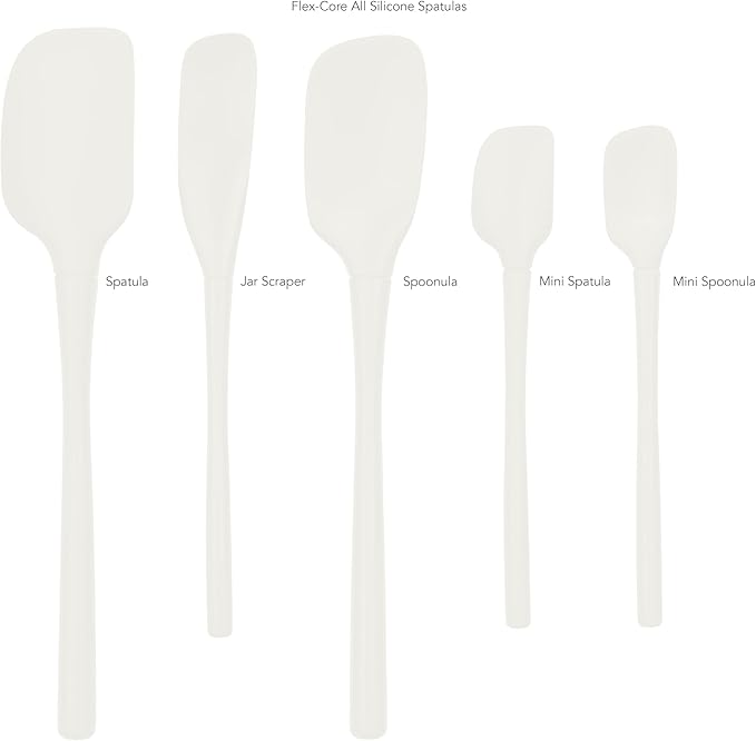 Tovolo Flex Core 5 Piece Silicone Spatula Set Heat Resistant All Silicone Utensils Include Non Stick Spatula Spoonula Jar Scraper, Dishwasher Safe BPA Free Spatulas for Baking Mixing, White