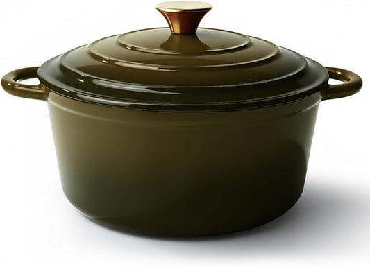 Vintage Style 4.5 Quart Dutch Oven Pot with Lid, Non Stick Enameled Cast Iron Dutch Oven for Bread Baking, Heavy-Duty, Oven Safe Ceramic Cookware Up to 500°F for Baking, Braising, Stews, Roasting, Golden Green