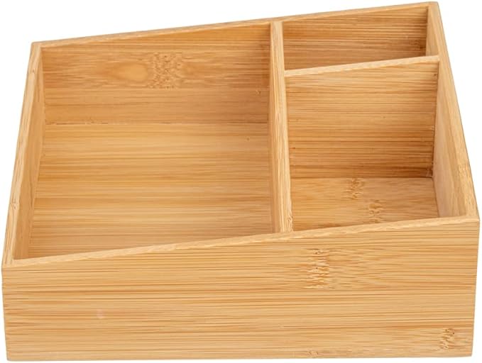 Restaurantware-8.3 x 8.3 x 2 Inch Coffee Condiment Organizer, 1 Square Creamer Organizer - 3 Compartments, Break-Resistant, Bamboo Coffee Accessory Caddy, Won't Chip, For Sugar Packets And Creamers