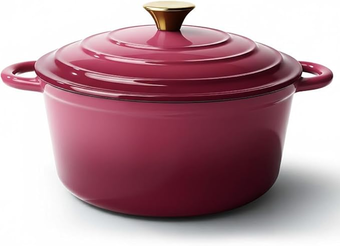 Vintage Style 4.5 Quart Dutch Oven Pot with Lid, Non Stick Enameled Cast Iron Dutch Oven for Bread Baking, Heavy-Duty, Oven Safe Ceramic Cookware Up to 500°F for Baking, Braising, Stews, Roasting, Rose
