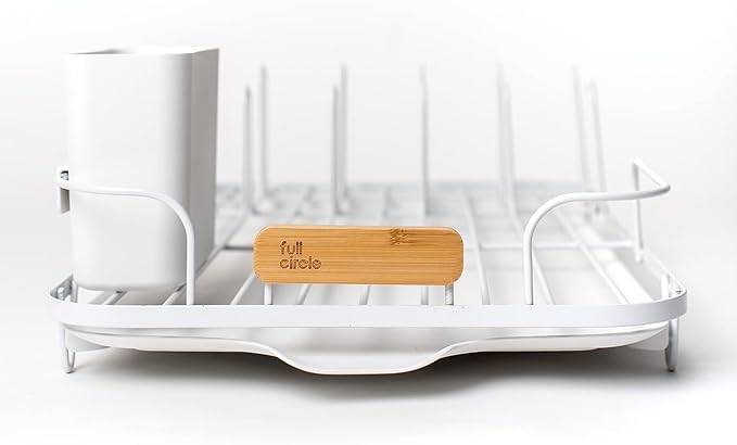Full Circle Dish Jockey Extra Large Dish Drying Rack – Space Saving Drying Rack for Kitchen Counter – Stainless Steel and Recycled Plastic Drainer with Holders for Plates, Cutlery, Pots and Pans