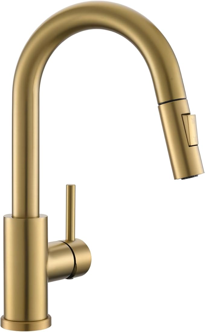 Modern Bar Sink Faucet for Kitchen Sink Single Handle with Pull Out Sprayer Hot and Cold Prep Sink Faucet Brushed Gold