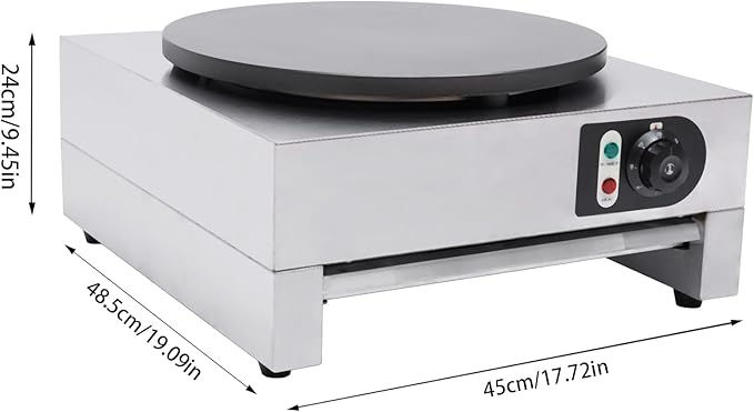 16" Commercial Electric Crepe Maker, 3000W Pancake Baking Machine Non-Stick Electric Crepe Pan Single Hotplate Adjustable Temperature 50-300℃(122-572℉) with Batter Spreader for Tortilla