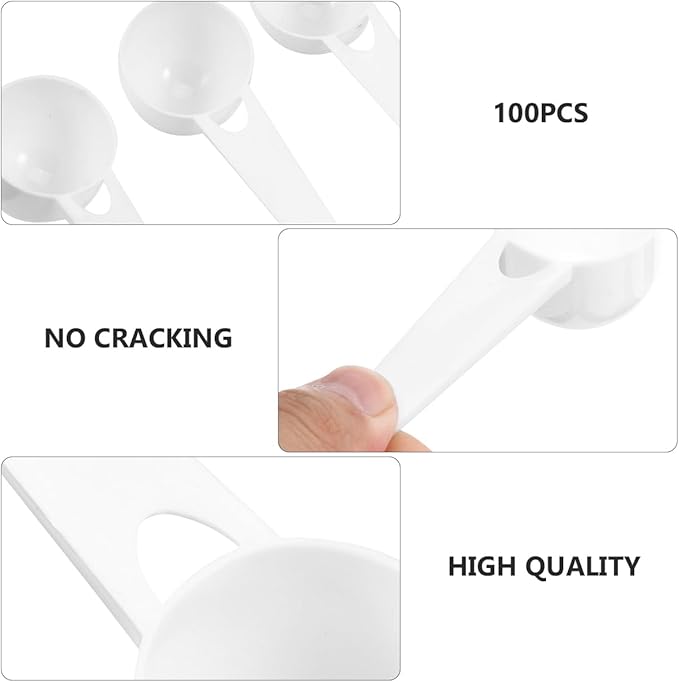 100pcs Plastic Measuring Scoop 10g Long Handle Coffee Spoon Scale Teaspoons Tablespoon for Milk Powder Fruit Powder Spices Kitchen Baking Tools