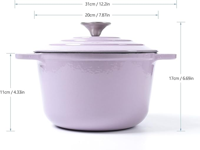 HAWOK 3 qt Enameled Cast Iron Dutch Oven, Dia. 7.87 inch with Lid, Purple