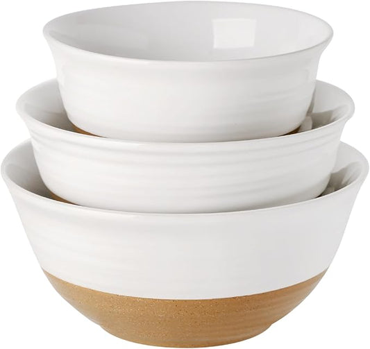 HASENSE Mixing Bowls, Large Ceramic Salad Bowls 2.1/1.5/1.0 Qt, Versatile Serving Bowls for Cooking, Baking, Salad Mixing, Prepping, Nesting White Bowl Set, Dishwasher Safe, Set of 3