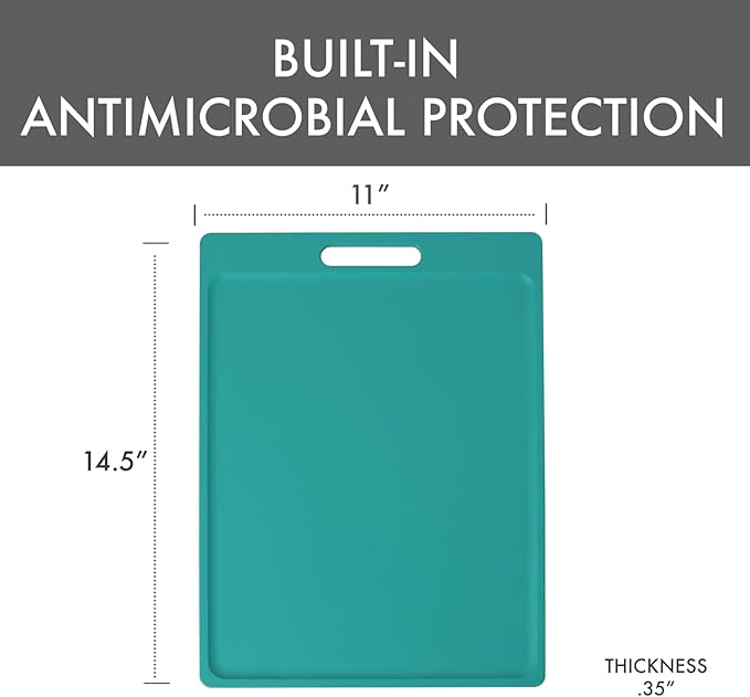 Dexas NSF Certified Polysafe Cutting Board with Handle, 11 x 14.5 Inches, Reversible Kitchen Cutting Board, Teal Green