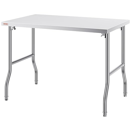 VEVOR Stainless Steel Foldable Work Table, 48 * 30 Inch Heavy Duty Food Outdoor Stainless Steel Worktable for Commercial Kitchen Restaurant