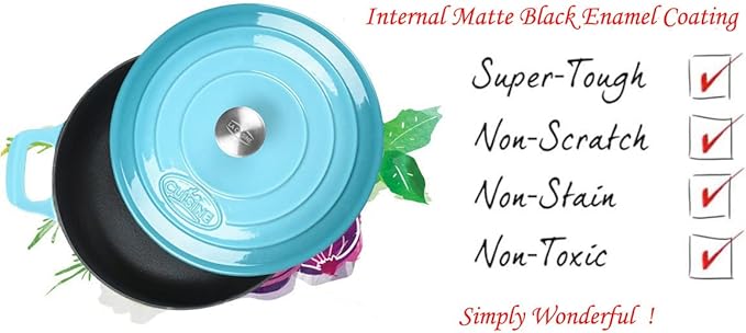 La Cuisine Enameled Cast Iron Covered Braiser, Saute Pan Casserole Pan with Lid, 3.75 QT 11" / 28cm Dia, Internal Matte Black Enamel Coating – 2 Ton Teal Enamel Coating Finish Exterior, Oven Safe up to 500° F