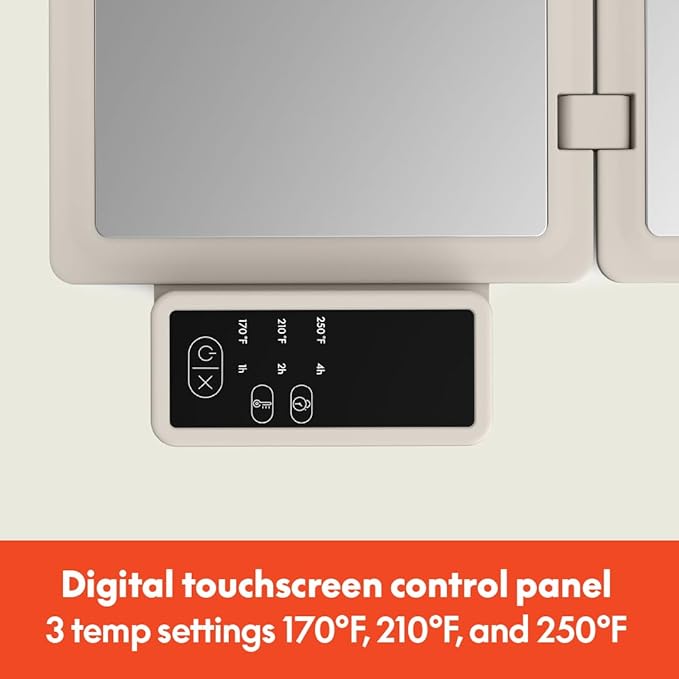 bella Fold & Store Warming Tray, Fits-anywhere Kitchenware, Touchscreen Controls w Adjustable Temperature & Timer, 24.8” to 8.3” wide, Auto Shutoff & Stainless Steel Warming Pads, 300 Watt, Oatmilk