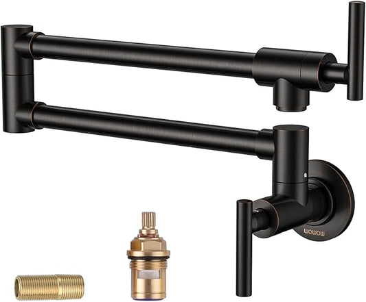 Pot Filler Faucet Oil-Rubbed Bronze: WOWOW Solid Brass Pot Filler Wall-Mounted Pasta Faucet with Double Joint Swing Arm for Kitchen Over Stove