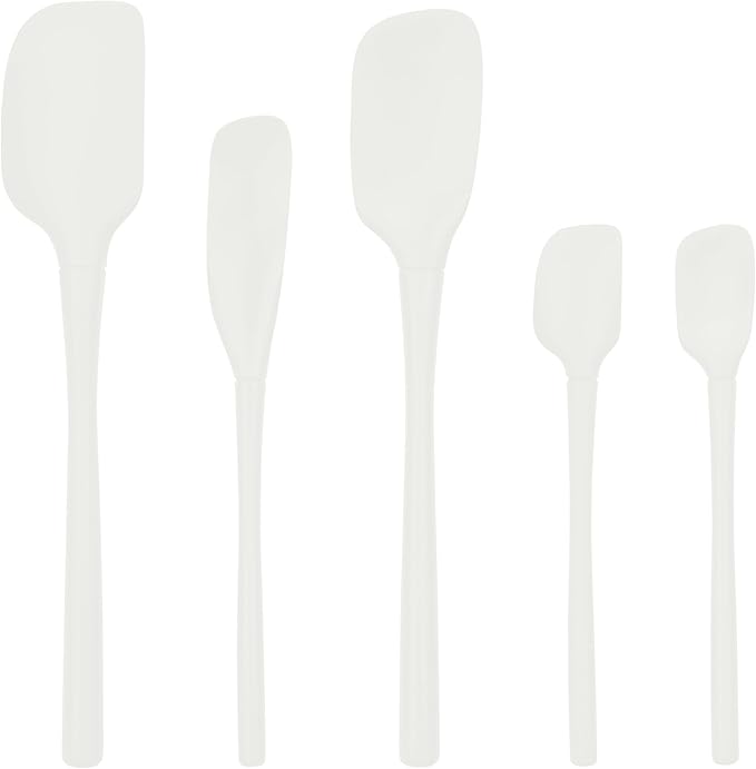 Tovolo Flex Core 5 Piece Silicone Spatula Set Heat Resistant All Silicone Utensils Include Non Stick Spatula Spoonula Jar Scraper, Dishwasher Safe BPA Free Spatulas for Baking Mixing, White