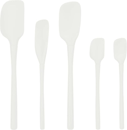 Tovolo Flex Core 5 Piece Silicone Spatula Set Heat Resistant All Silicone Utensils Include Non Stick Spatula Spoonula Jar Scraper, Dishwasher Safe BPA Free Spatulas for Baking Mixing, White