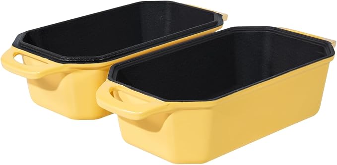 Bread Pan Cast Iron Loaf Pan with Lid Bread Loaf Pan 8.5x4.5 Inch Loaf Pan Enameled Cast Iron Sourdough Loaf Pan, Yellow