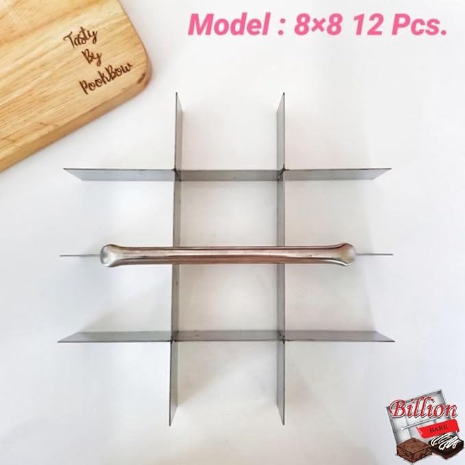 Stainless Brownie Cutter - 8,9,10,11,12 Inch Heavy Duty Baking Pan or Slicer Ensures Perfect Crispy Edges - Cake Portion Cutter (Cutter 8x8"12 Pcs.)