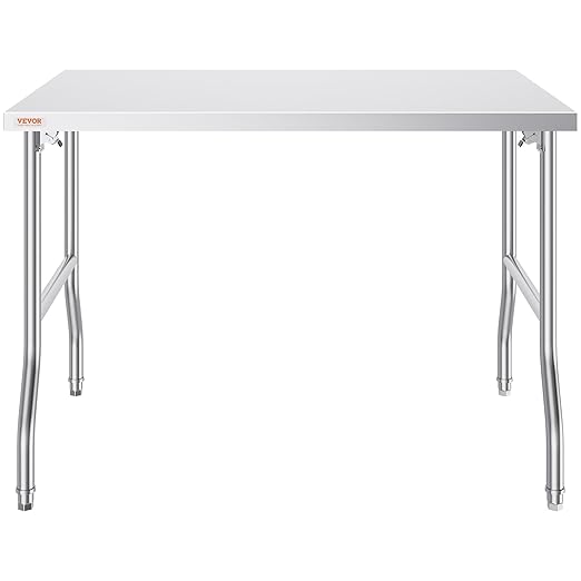 VEVOR Stainless Steel Foldable Work Table, 48 * 30 Inch Heavy Duty Food Outdoor Stainless Steel Worktable for Commercial Kitchen Restaurant