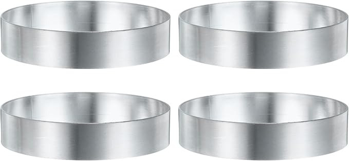 HARFINGTON 4Pcs Round Cake Ring 3.54 x 1 Inch Seamless Stainless Steel Pastry Mousse Dessert Ring Mirror Coating for Baking Cooking English Muffins Crumpet Making Tool