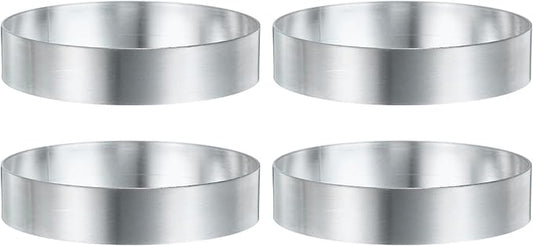 HARFINGTON 4Pcs Round Cake Ring 3.54 x 1 Inch Seamless Stainless Steel Pastry Mousse Dessert Ring Mirror Coating for Baking Cooking English Muffins Crumpet Making Tool