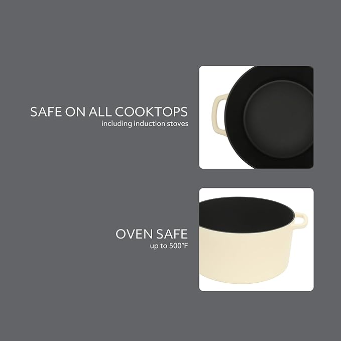 Sur La Table Kitchen Essential Supper Club 5-Quart Enamel-Coated Cast Iron Dutch Oven Pot with Oven Safe Glass Lid, Oven-to-Table Cookware for Bread, Soups, Stews & Braising - Eggshell White