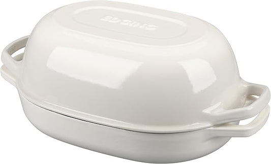 Enameled Cast Iron Oval Dutch Oven Pot with Lid, Dutch Oven for Sourdough Bread Baking, Oval Bread Pan, Bread Oven, Bread Dutch Oven, 7qt, White