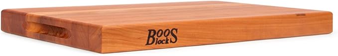 John Boos R-Board Series Rectangular Wooden Cherry Cutting Board 18”x12” – 1.5” Thick, 7-lb Reversible Butcher Block with Edge-Grain & Finger Grips – Made in the USA