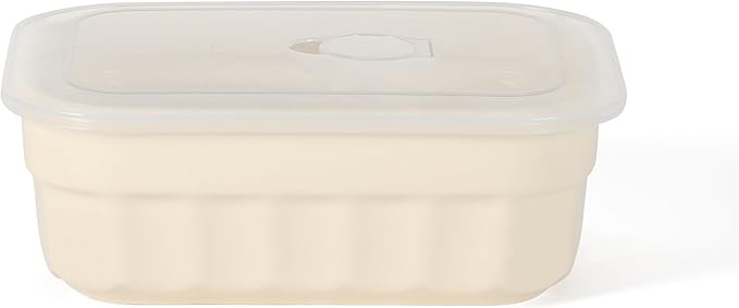 Martha Stewart Broadbrook 6 Piece Stoneware Meal Prep Container Set with Lids, Rectangular Food Storage & Bakeware, Cream, Oven, Microwave & Dishwasher Safe