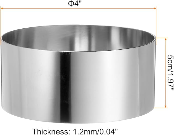 HARFINGTON 4PCS Round Cake Ring 4 x 2 Inch Seamless Stainless Steel Pastry Mousse Dessert Ring Mirror Coating for Baking Cooking Making Tool