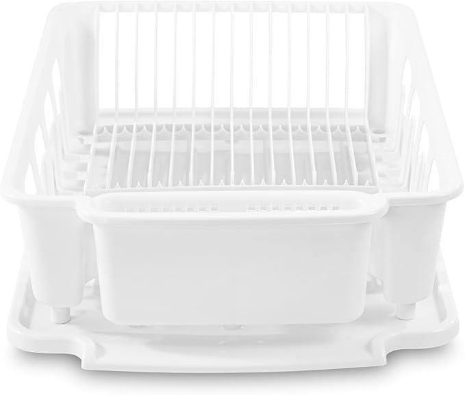 Sterilite Large 2 Piece Sink Set, with Drainboard for Drying, Holds Clean Dishes in the Kitchen such as Plates, Cups, and Silverware, White, 6-Pack