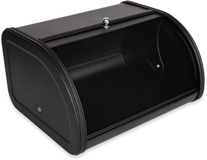 Home by Jackie Inc X458 Black Metal Bread Box/Bin/kitchen Storage Containers with Roll Top Lid (Black)