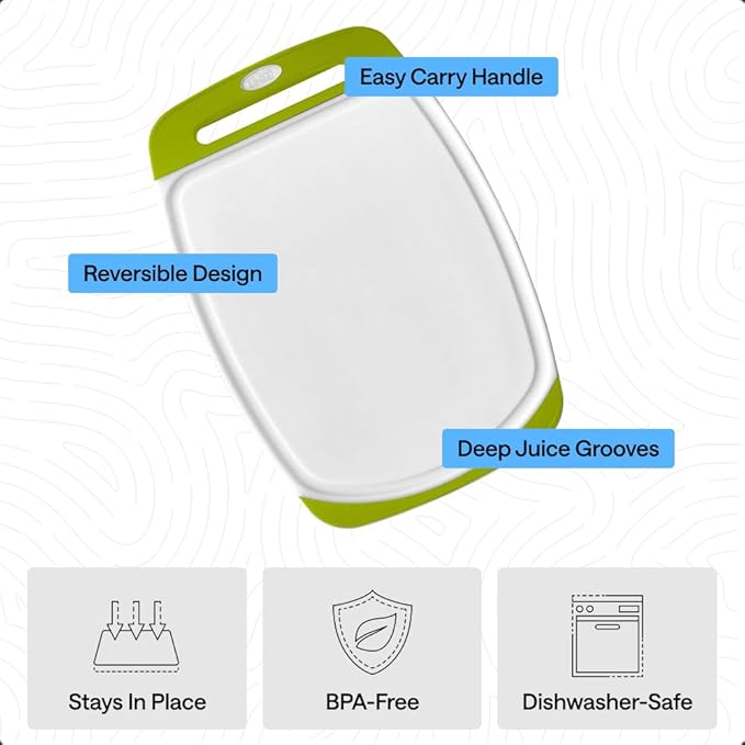 GORILLA GRIP BPA-Free Reversible Kitchen Cutting Board Set of 3, US Designed, Nonporous, Juice Grooves Catch Liquid, Slip Resistant Border, Dishwasher Safe, Durable Food Chopping Boards, Lime Green