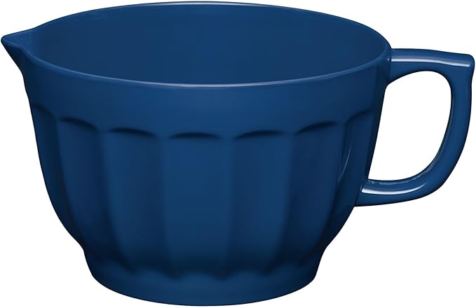 UP UPware Latte Style Melamine Batter Bowl with Pour Spout, Handle and Non-Slip Base, Grip Handle for Easy Mix and Pour, Home Essentials Cooking and Baking Tools, 4.3 quart, 11.5 x 8.75 Inch, Navy