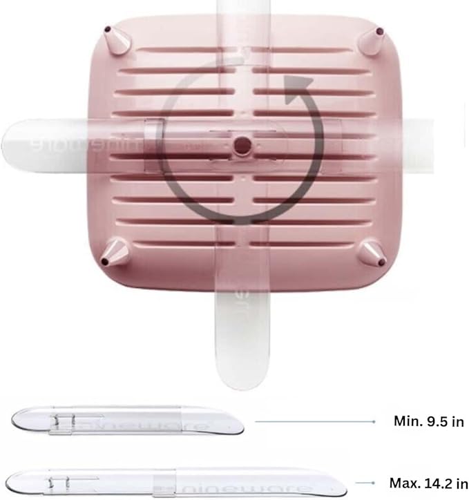 Wide Volume Dish Drying Rack, Large Capacity Kitchen Coutertop Organizer, 360° Rotatable Water Drain, Removable Utensil Holder, Sleek Design, Made in Korea (Pink)
