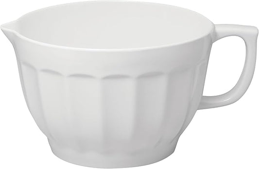 UP Latte Style Melamine Batter Bowl with Pour Spout, Handle and Non-Slip Base, Grip Handle for Easy Mix and Pour, Home Essentials Cooking and Baking Tools, 4.3 quart, 11.5 x 8.75 Inch, White